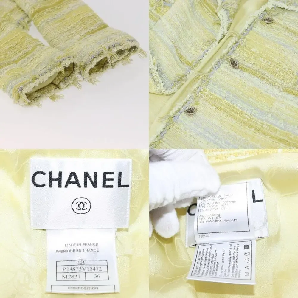 Chanel Tweed Jacket Yellow Wool